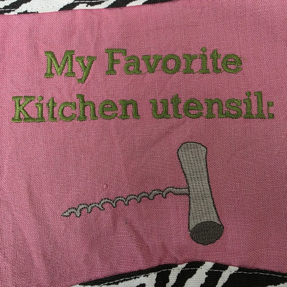 Wine Lover Pink Zebra Print Apron by Contempo